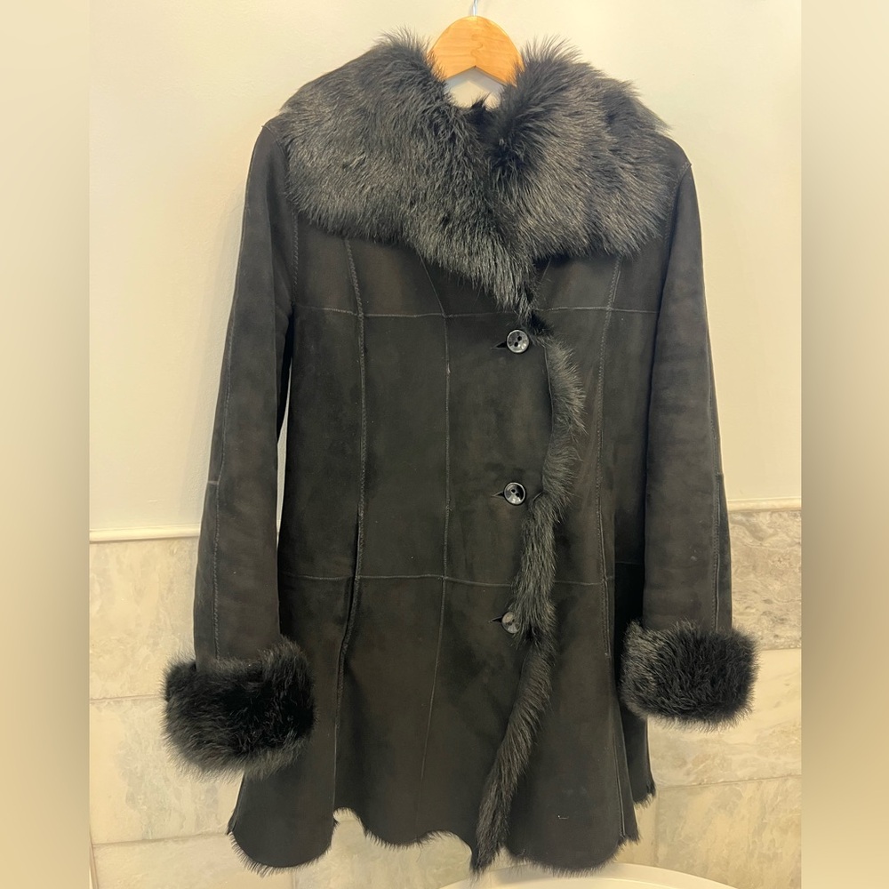 Black suede shearling coat like new